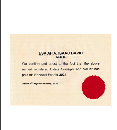 2 CERTIFICATE OF PRACTICE ISSUED BY THE ESTATE SURVEYORS AND VALUERS REGISTRATION BOARD OF NIGERIA