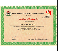 CERTIFICATE OF REGISTRATION ISSUED BY THE SPECIAL CONTROL UNIT AGAINST MONEY LAUNDERING
