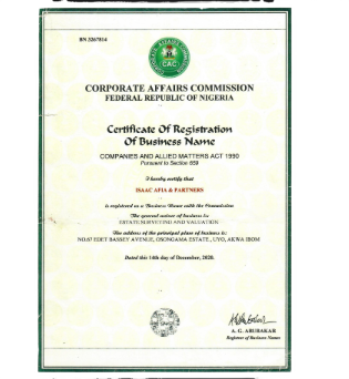 CERTIFICATE OF REGISTRATION OF BUSINESS NAME ISSUED BY THE CORPORATE AFFAIRS COMMISSION FEDERAL REPUBLIC OF NIGERIA